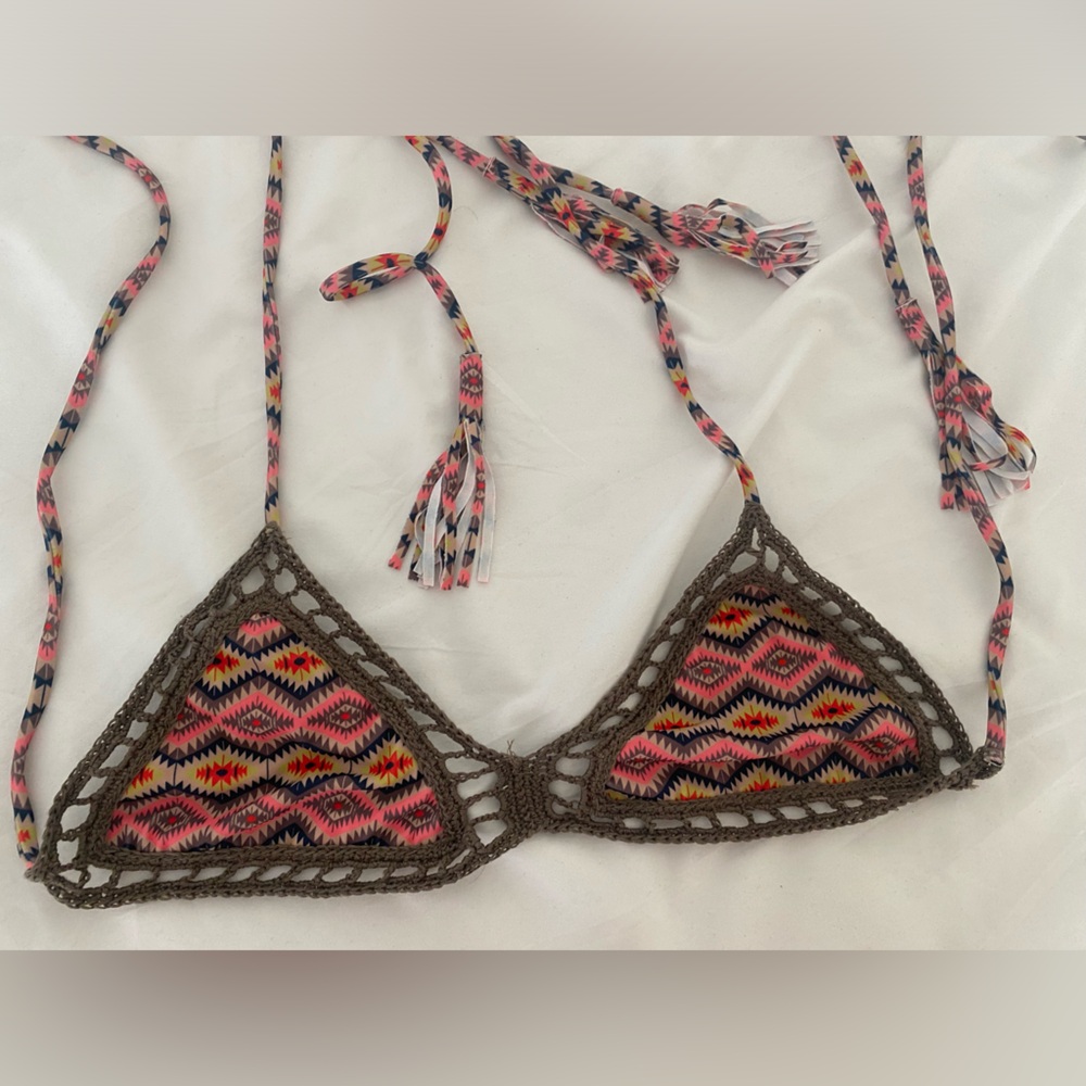 Acacia Swimwear Andy Navajo print crochet triangle bikini top size Small